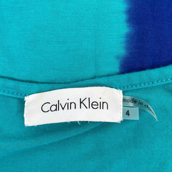 Calvin Klein Tie Dye Scoop Neck Midi Dress Waist Tie Blue Green Size 4 - Picture 7 of 7